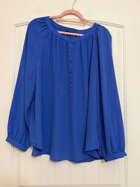 Talbots Royal Blue Long-Sleeve Peasant Blouse 1X, no size tags